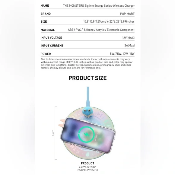 Authentic LABUBU The Monster Big into Energy-WIRELESS Charger-Built in Light up